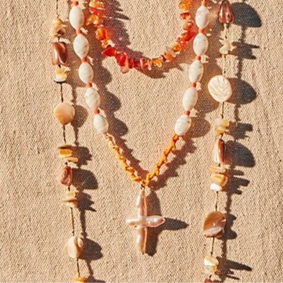 Free People Ariana Ost Easy Does It Pearl Cross Strand Necklace Bohemian Beach - Picture 15 of 15